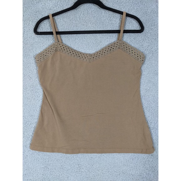 Style & Co. Tops - Style & Co Camisole Tank Top Womens M Brown Cotton Stretch Crochet Trim Y2K